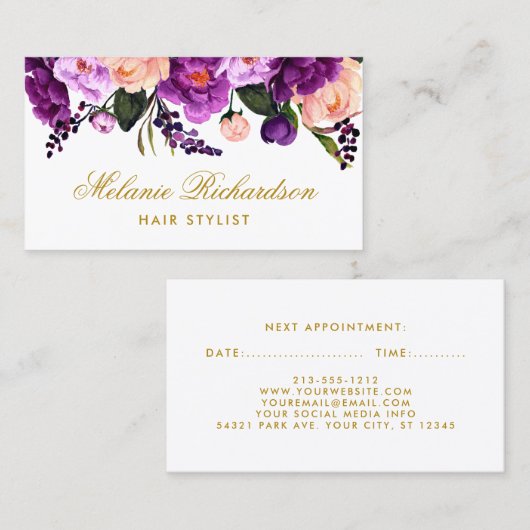 紫色のすみれ色の花の美容師のアポイントメントG 予約カード (正面/裏面)