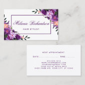 紫色のすみれ色の花の美容師のアポイントメントP 予約カード (正面/裏面)