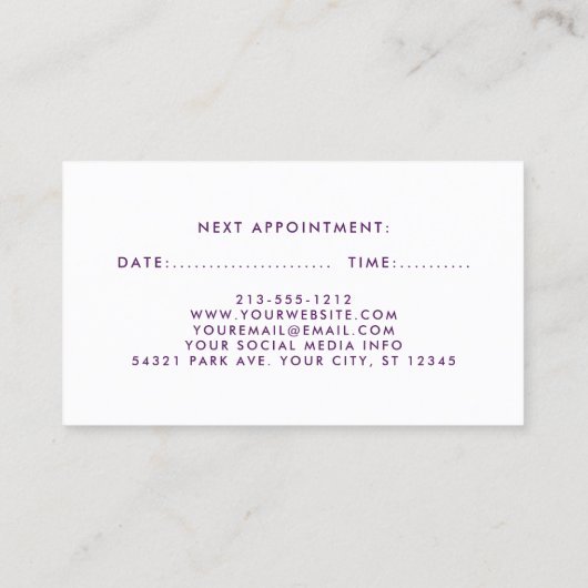 紫色のすみれ色の花の美容師のアポイントメントP 予約カード (裏面)