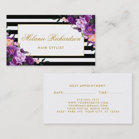 紫色のすみれ色の花の美容師のアポイントメントSPG 予約カード (正面/裏面)