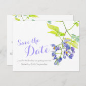 紫色のつる植物の結婚カードを保存 案内ポストカード (正面/裏面)