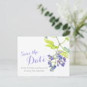 紫色のつる植物の結婚カードを保存 案内ポストカード (スタンド正面)