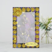 紫色のとげのあるナシのサボテンで黄色い花 便箋 (スタンド正面)