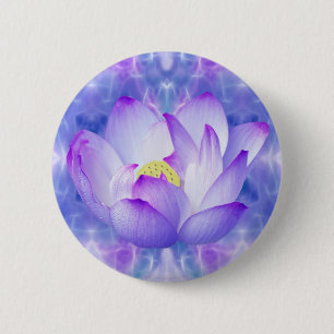 紫色のはすの花およびフラクタルの水晶 缶バッジ