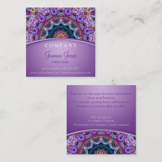 紫色のはす曼荼羅の正方形 スクエア名刺 (正面/裏面)