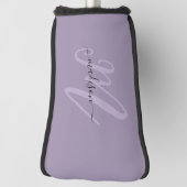 紫色のはっきりしたスクリプトモノグラムと名前 ゴルフヘッドカバー (回転90)