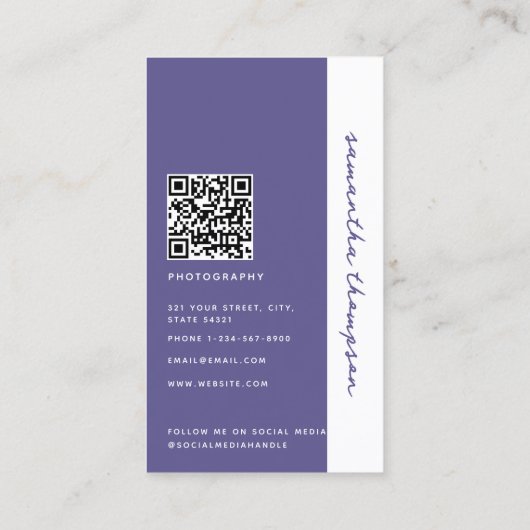 紫色のはっきりしたプロフェッショナル写真 名刺 (裏面)