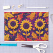 紫色のひまわりトリオ、秋用の花 薄葉紙 (クラフト)