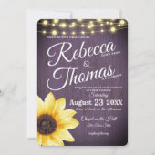 紫色のひまわり素朴とラ結婚イト 招待状 (正面)