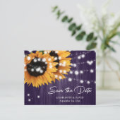 紫色のひまわり結婚式の日付はがきを保存 案内ポストカード (スタンド正面)