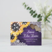 紫色のひまわり結婚式の日付を保存 案内ポストカード (スタンド正面)