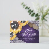 紫色のひまわり結婚式の日付を保存 案内ポストカード (スタンド正面)