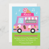 紫色のアイスクリームのトラックのバースデーパーティ招待状 招待状 (正面/裏面)