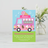 紫色のアイスクリームのトラックのバースデーパーティ招待状 招待状 (スタンド正面)