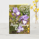 紫色のアイリスと花のフローラカード カード (黄色い花)