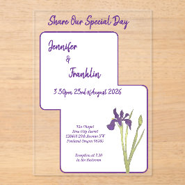 紫色のアイリスの水の結婚色 アクリル招待状