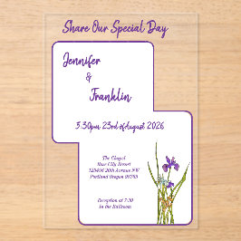 紫色のアイリスの水の結婚色 アクリル招待状