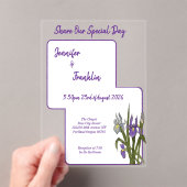 紫色のアイリスの水の結婚色 アクリル招待状 (インサイチュ (ポータブル))