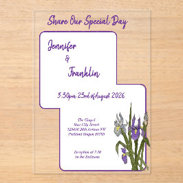 紫色のアイリスの水の結婚色 アクリル招待状