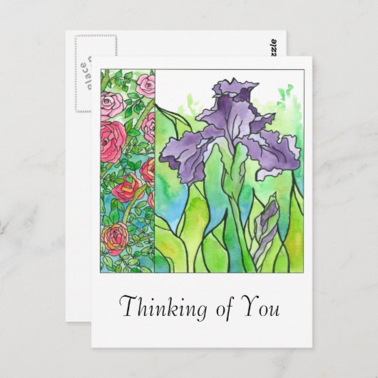 紫色のアイリスの水色考えの花々のYou ポストカード (正面/裏面)
