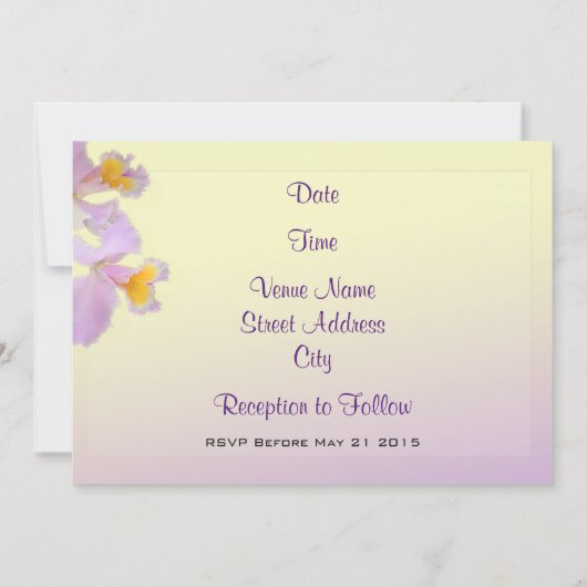 紫色のアイリスをテーマにした結婚式の招待 招待状 (裏面)