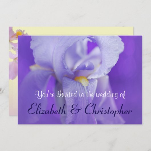 紫色のアイリスをテーマにした結婚式の招待 招待状 (正面/裏面)