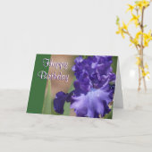 紫色のアイリスハッピーバースデーカード カード (黄色い花)