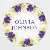 紫色のアイリスパーソナライズされたフローラ名衣類 ラベル (デザイン2)