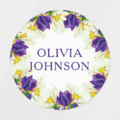 紫色のアイリスパーソナライズされたフローラ名衣類 ラベル (デザイン1)