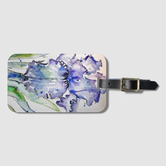 紫色のアイリスフラワーフローラ水彩ラゲージタグ ラゲッジタグ (正面横)
