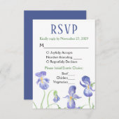 紫色のアイリスフローラRSVP結婚の応答メニュー 出欠カード (正面/裏面)