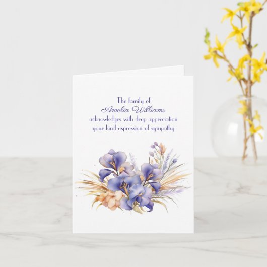紫色のアイリス悔やみや弔慰ありがとう家族 カード (黄色い花)