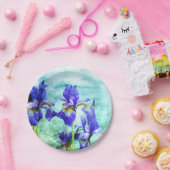 紫色のアイリス水彩画 ペーパープレート (パーティー)