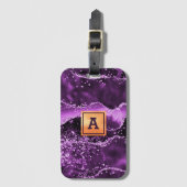 紫色のアガテピンクの大理石名金ゴールド ラゲッジタグ (正面縦)