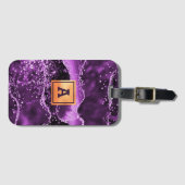 紫色のアガテピンクの大理石名金ゴールド ラゲッジタグ (正面横)