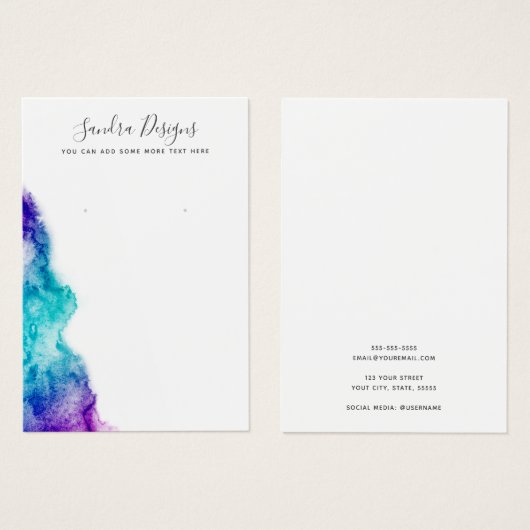 紫色のアクアブルーの水カラーのイヤリングディスプレイカード (正面&裏面)