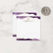 紫色のアゲテグエードスクリプトモノグラム金ゴールドグリッター ノートカード (正面/裏面インサイチュ)
