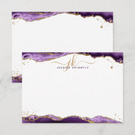 紫色のアゲテグエードスクリプトモノグラム金ゴールドグリッター ノートカード