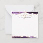 紫色のアゲテグエードスクリプトモノグラム金ゴールドグリッター ノートカード (正面)