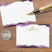 紫色のアゲテグエードスクリプトモノグラム金ゴールドグリッター ノートカード
