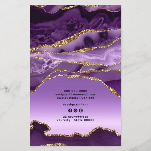 紫色のアゲフェイクートフォイルの価格リストのフライヤー チラシ (裏面)