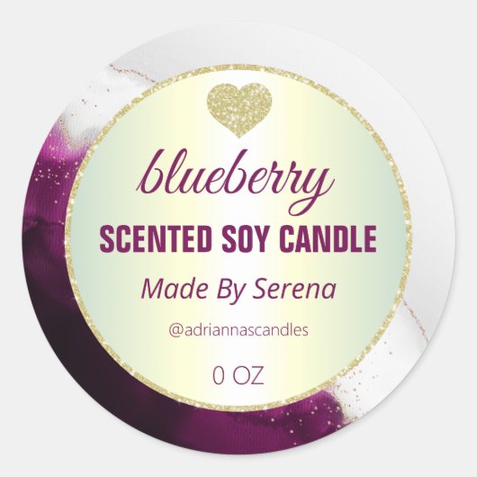 紫色のアゲート大豆ロウソク製品ラベル ラウンドシール (正面)