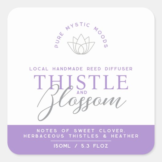 紫色のアザミのリードのディフューザー製品 スクエアシール (正面)