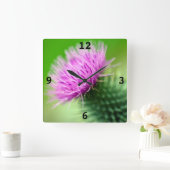紫色のアザミ花アクリル壁時計 スクエア壁時計 (ホーム)