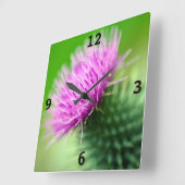 紫色のアザミ花アクリル壁時計 スクエア壁時計 (傾斜)