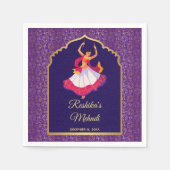 紫色のアジアのアラビアの黄金のパタ縁どーン・メーンディ スタンダードカクテルナプキン (正面)