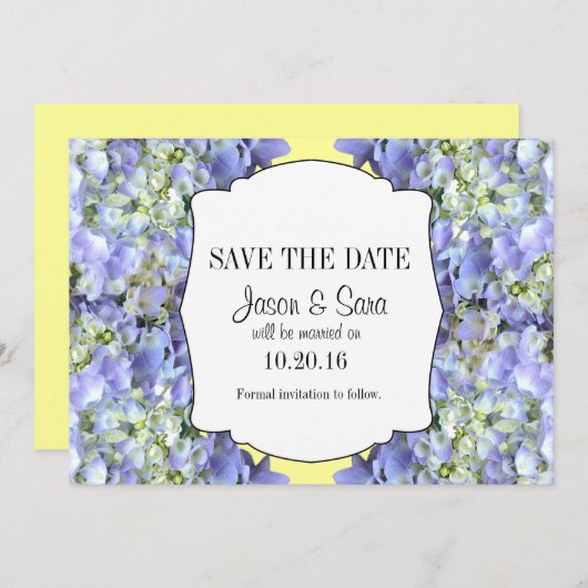 紫色のアジサイのセーブ・ザ・デート案内 セーブザデート (正面/裏面)