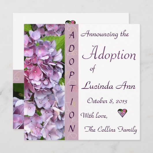 紫色のアジサイの採用の発表 案内状 (正面/裏面)