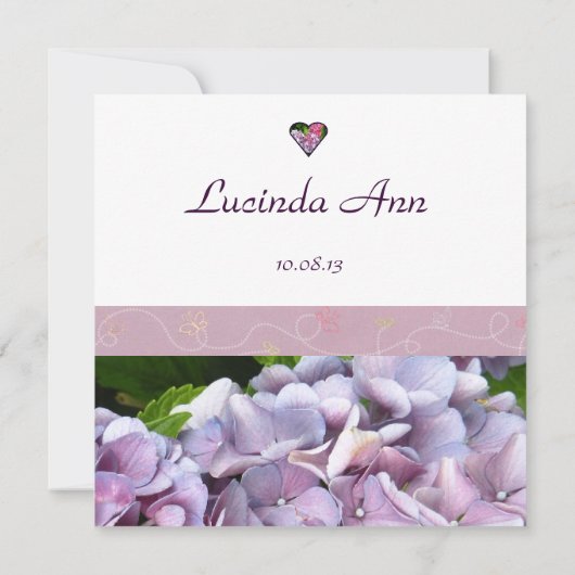 紫色のアジサイの採用の発表 案内状 (裏面)