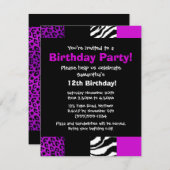 紫色のアニマルプリントのパーティの招待状 招待状 (正面/裏面)